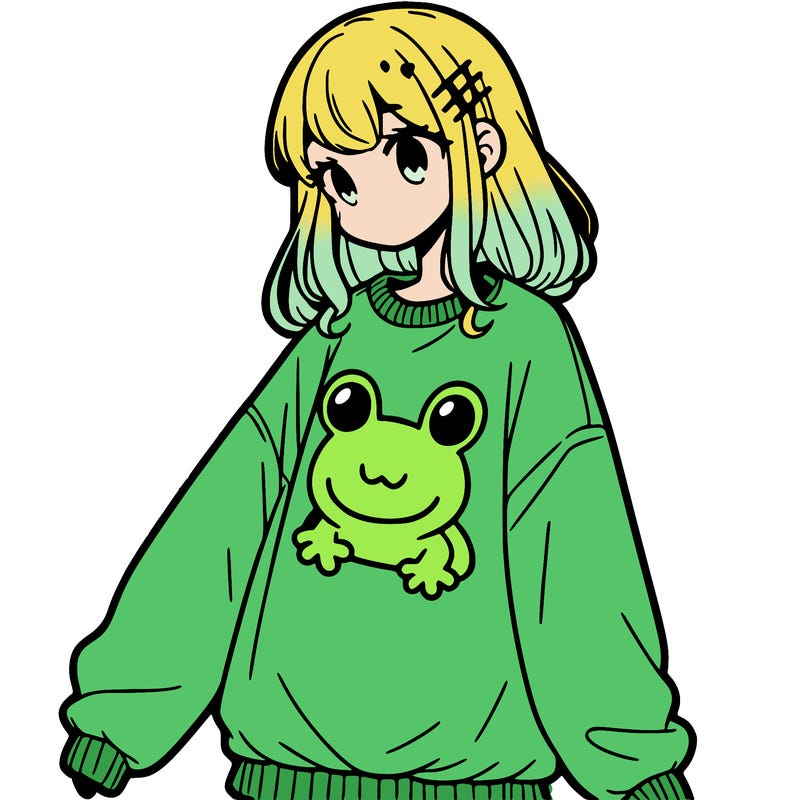 girl wearing frogging sweatshirt