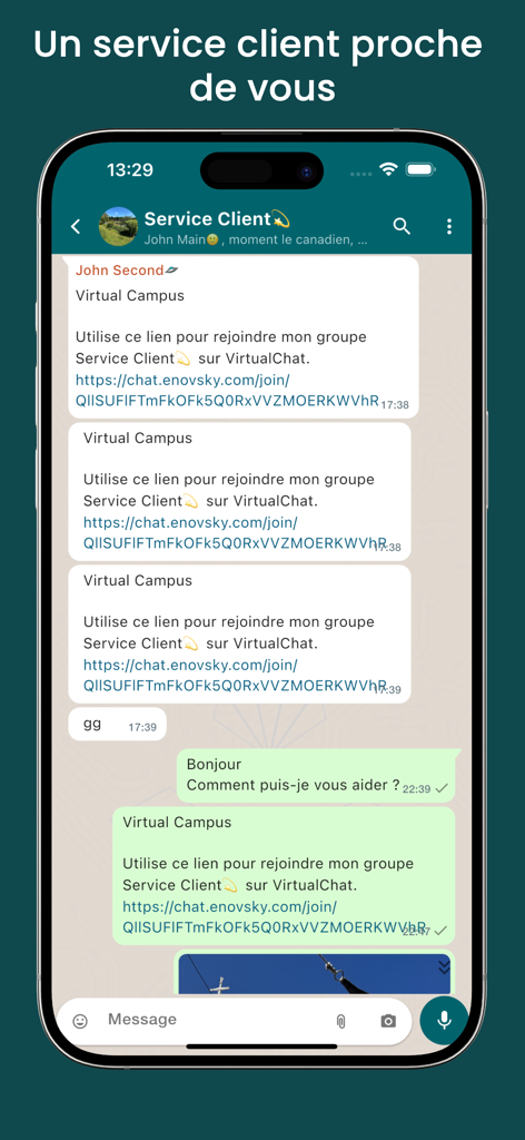 Virtual School - Virtual Schoolモバイルアプリのカスタマーサポートチャットインターフェイス。