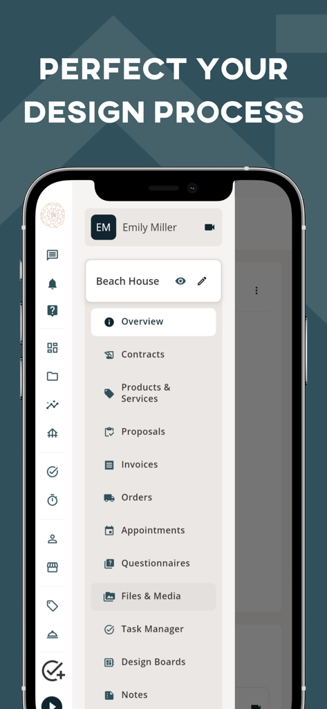 Mydoma Studio - Mydoma Studio app dashboard showing project management tools for interior designers