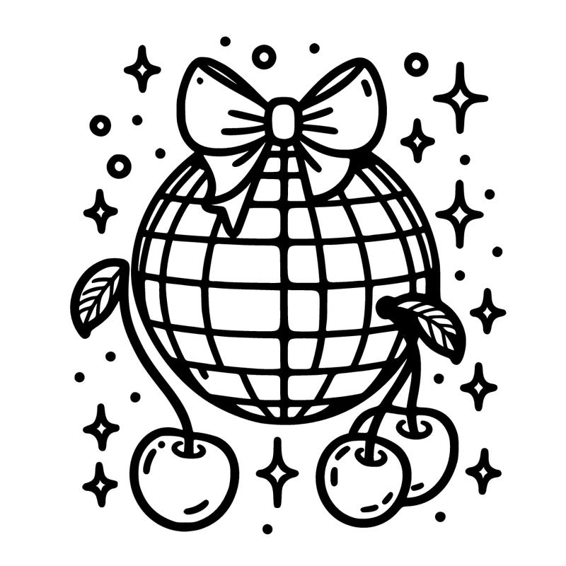 disco ball with cherries and a bow