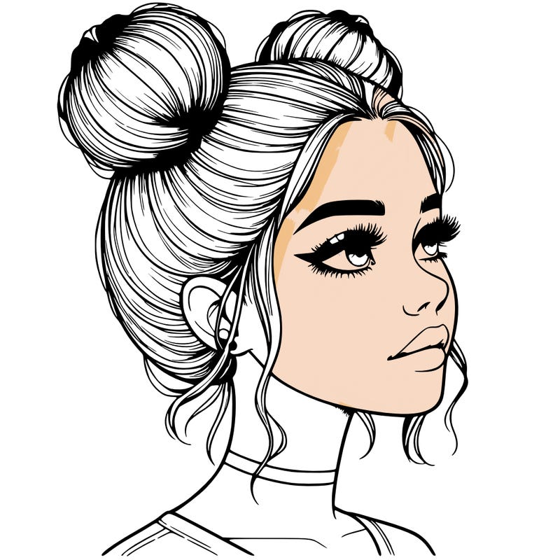 realistic girl with buns on the top of her head