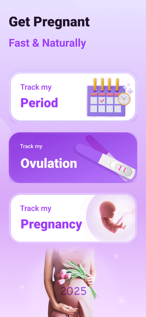 Premom Ovulation Tracker - Premom app screen showing period, ovulation, and pregnancy tracking features