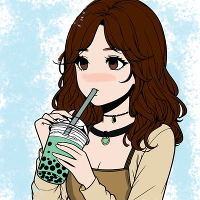 realistic girl drinking boba tea