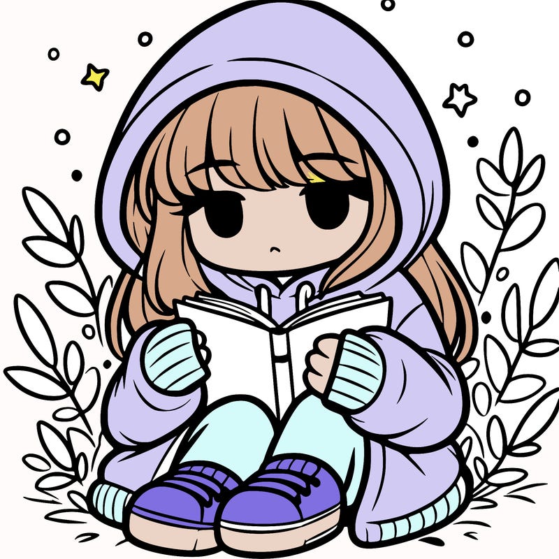 girl in oversized hoodie reading a book