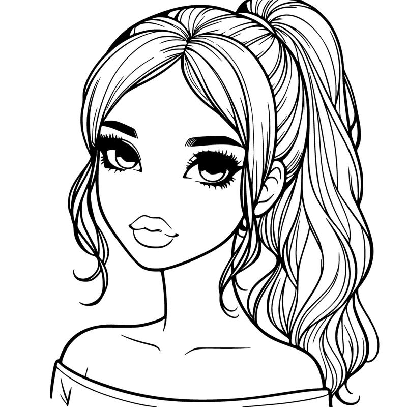 realistic girl with a ponytail and lips