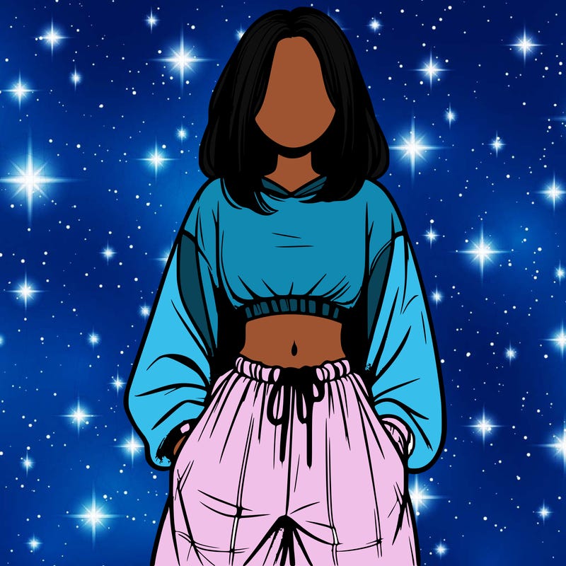 realistic girl faceless with baggy pants and a crop top