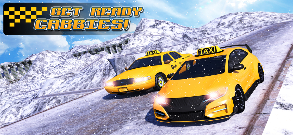 Taxi Driver 3D : Hill Station - Two yellow taxis driving on a snowy mountain road in Taxi Driver 3D Hill Station