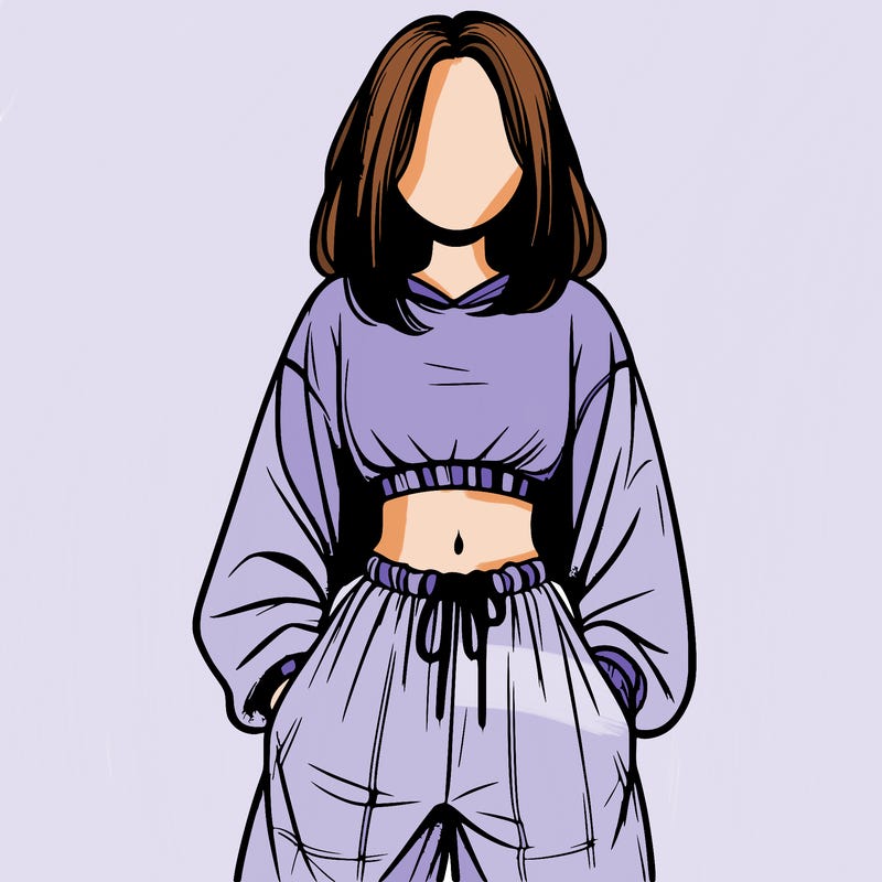 realistic girl faceless with baggy pants and a crop top