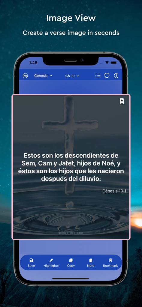 Reina Valera - The Holy Bible - Creating a shareable verse image in the Reina Valera Spanish Bible app