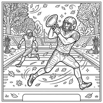 Dive into the thrilling world of autumn football with this dynamic coloring page featuring wide receivers in action. Celebrate the season and your love for the game with vibrant colors.