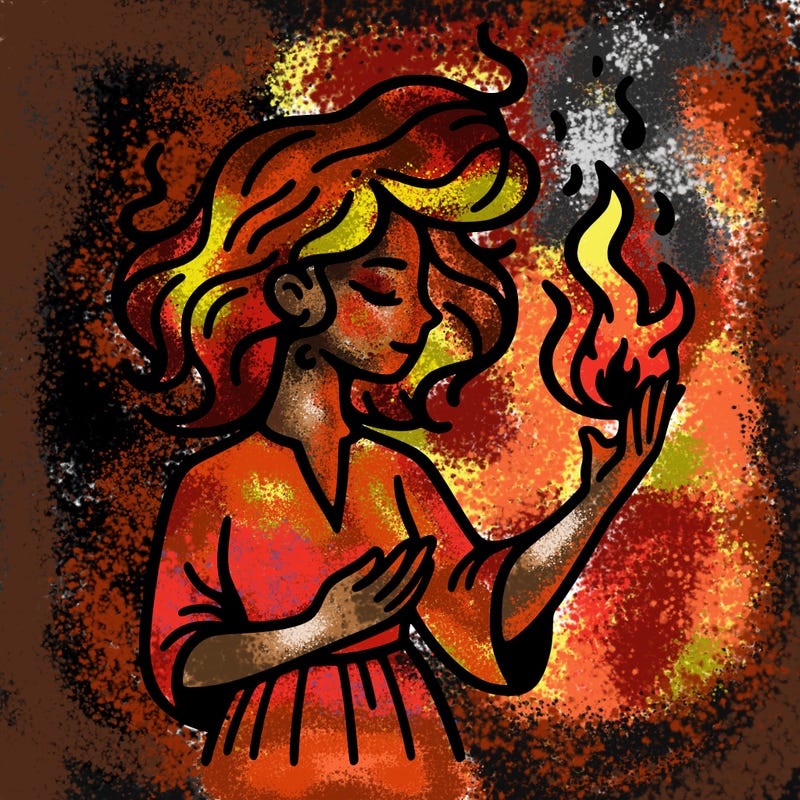 woman with fire