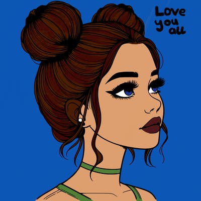 realistic girl with buns on the top of her head