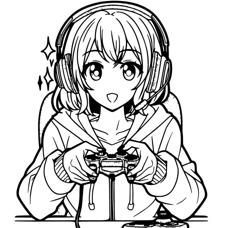 manga woman playing video games