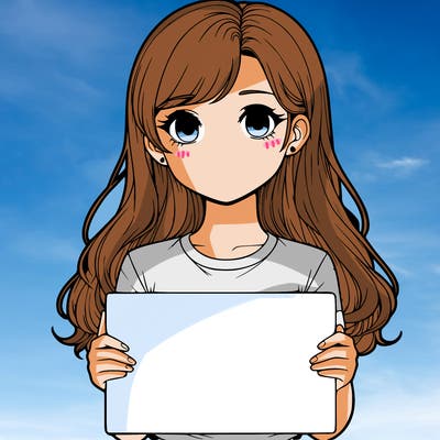 realistic girl holding a sign