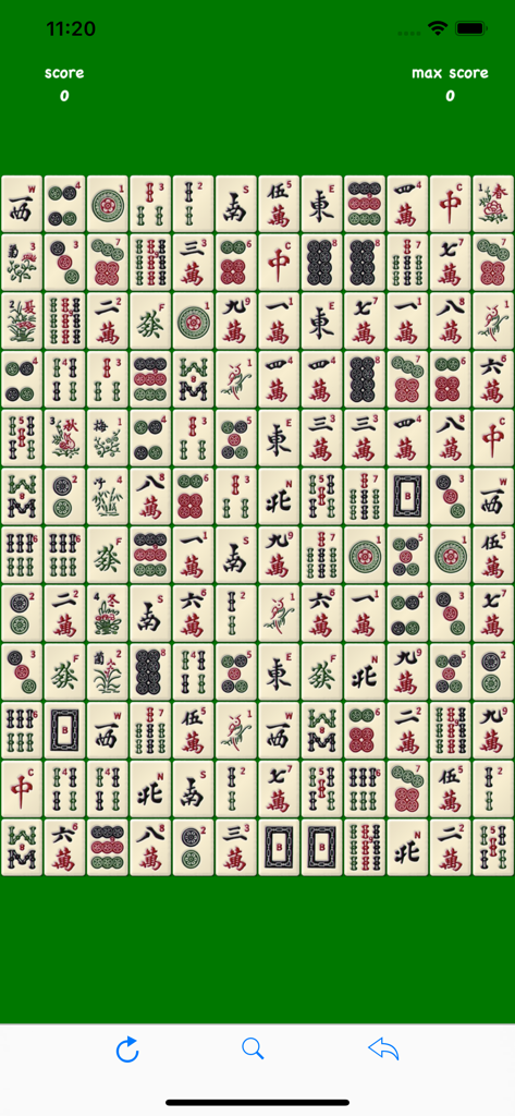 Push Mahjong: solitaire puzzle - A full grid of traditional Chinese mahjong tiles on a green background in the Push Mahjong mobile puzzle game