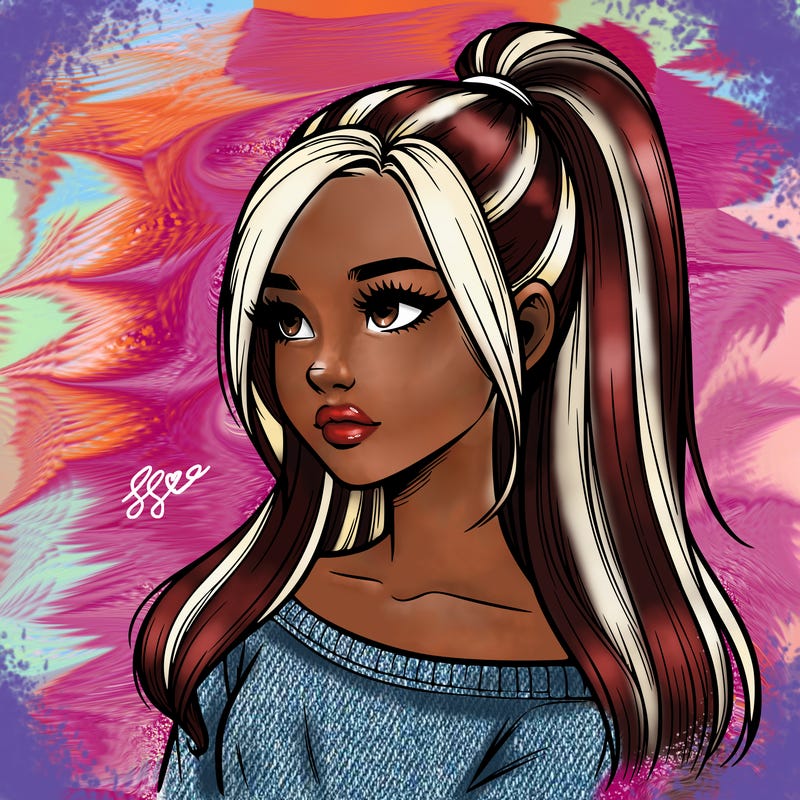 realistic girl with a high ponytail