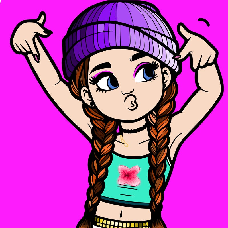 realistic teenage girl with braids and a beanie and crop top doing 🫶🏼