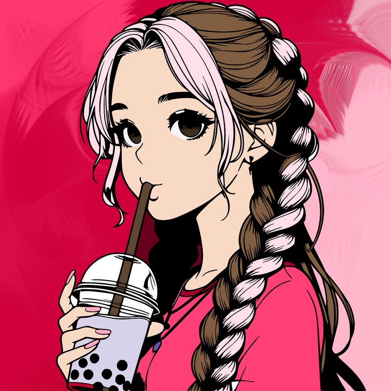 realistic girl with braided hair drinking boba