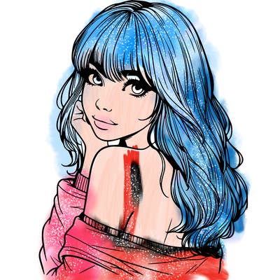 realistic girl with bangs looking over her shoulder