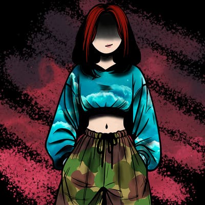 realistic girl faceless with baggy pants and a crop top