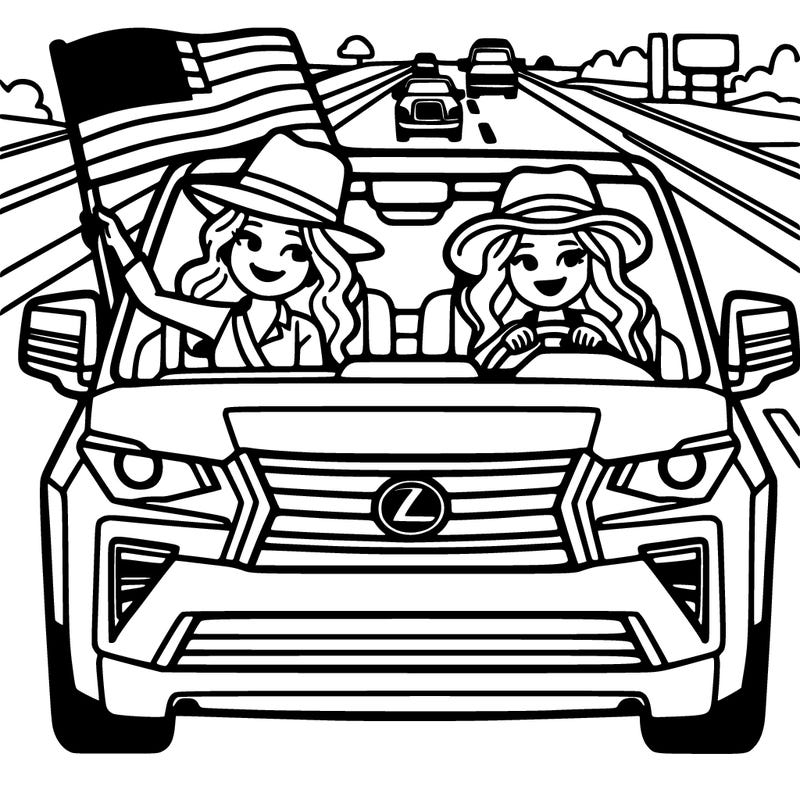 two americans women riding down the freeway in a lexus truck