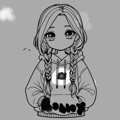 a realistic girl with a oversized hoodie and she has braids