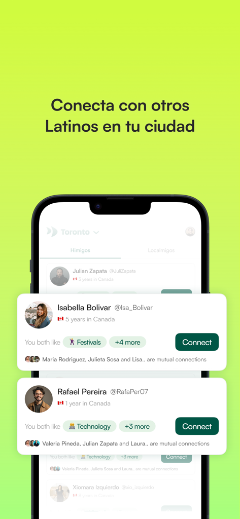 himigo - A screenshot of the Himigo app displaying profiles of Latino community members for social connection.
