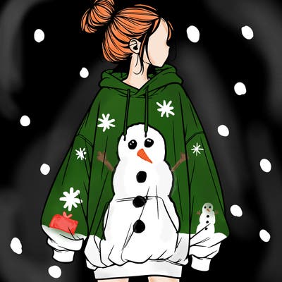 realistic girl with a oversized sweatshirt on and a bun