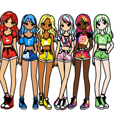 a group of girls wearing crop tops and shorts