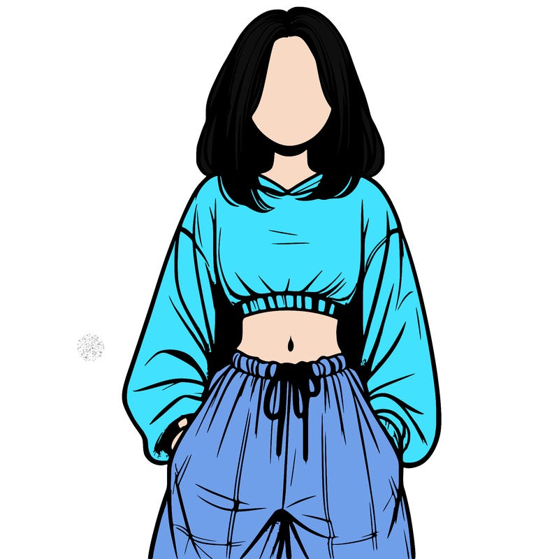 realistic girl faceless with baggy pants and a crop top