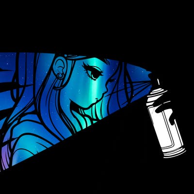 a realistic girl spray painting