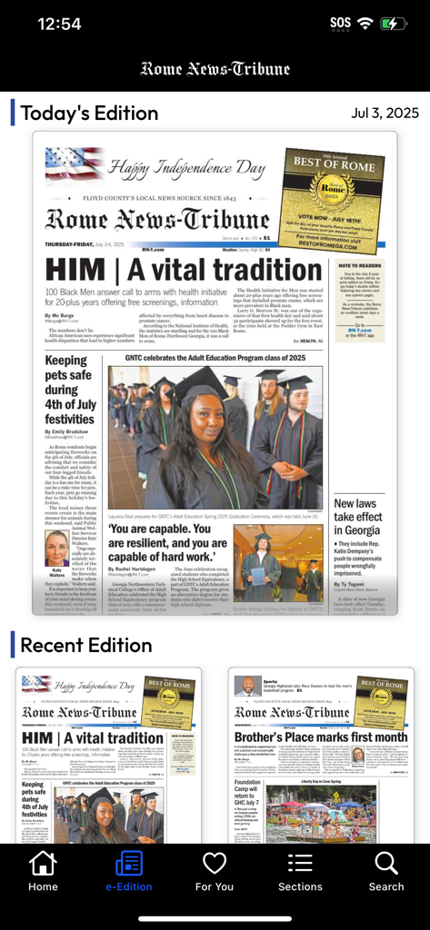 Digital e-edition replica of the Rome News-Tribune newspaper on a mobile device