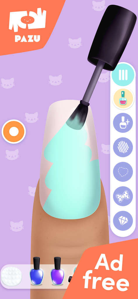 Girls Nail Salon - Kids Games - Girls Nail Salon game interface showing a fingernail being painted with light blue polish