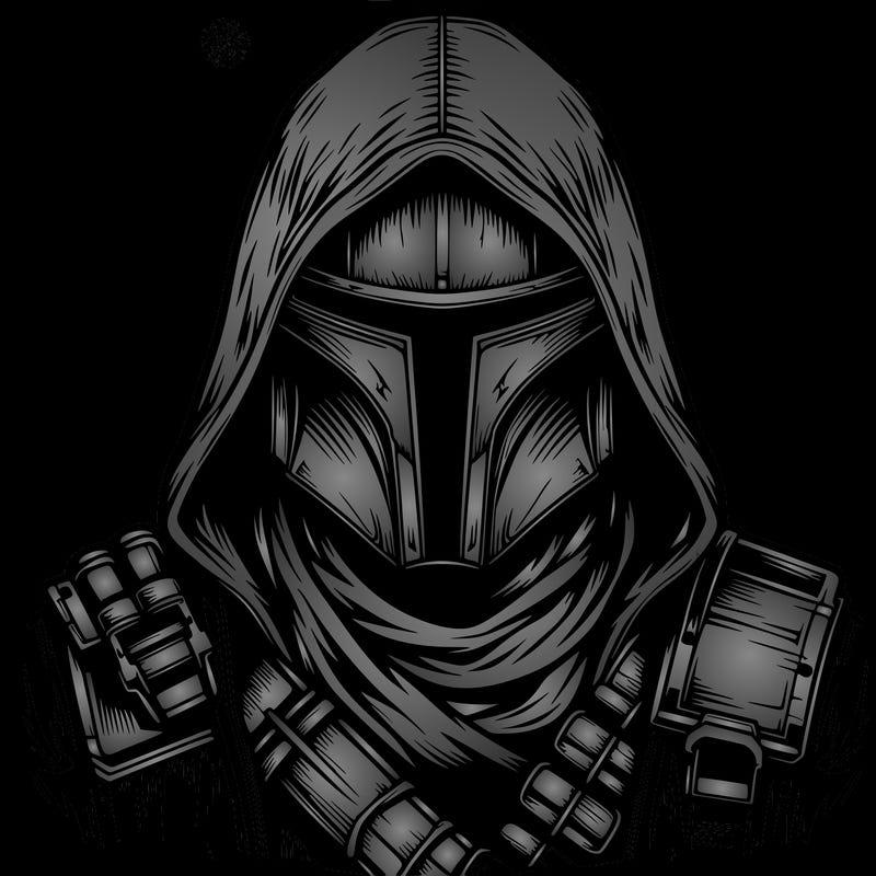 realistic warrior bounty hunter with mask and hood on