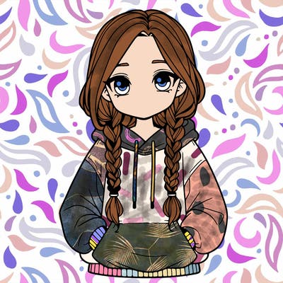 a realistic girl with a oversized hoodie and she has braids