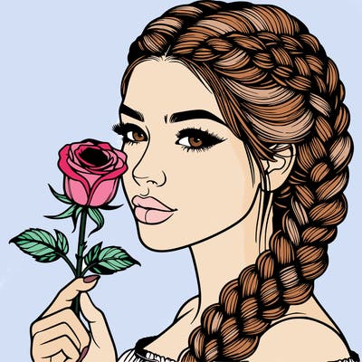 realistic woman with braids holding a single rose