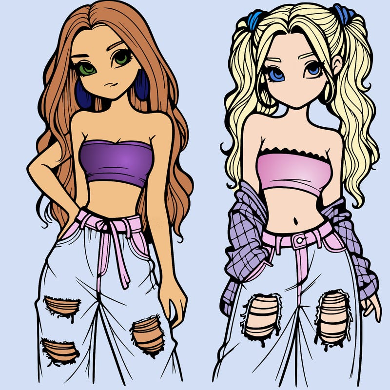 2 girls in crop tops and baggy jeans ripped