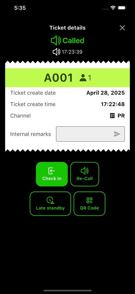 THE GULU Shop - Merchant dashboard displaying ticket details for customer check-in and queue management