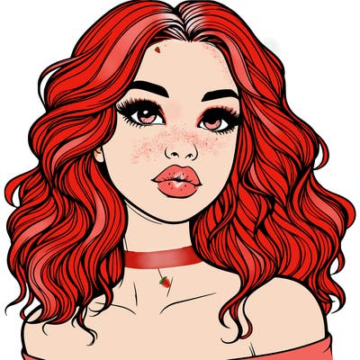 realistic girl with wavy hair and lips
