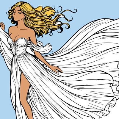 realistic woman in dress flowing the the wind