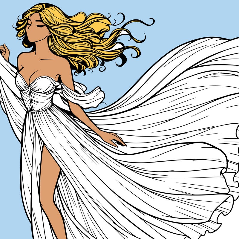 realistic woman in dress flowing the the wind