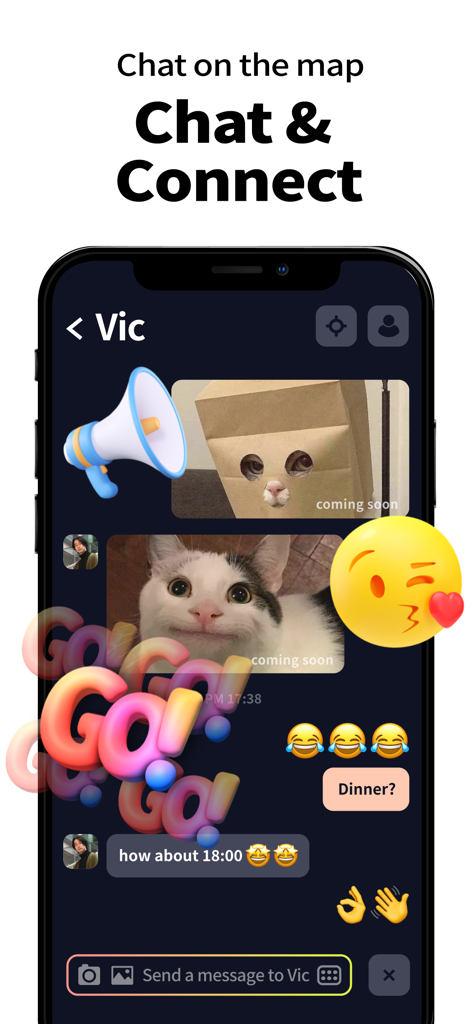 MixerBox BFF app chat interface with emojis and 3D effects