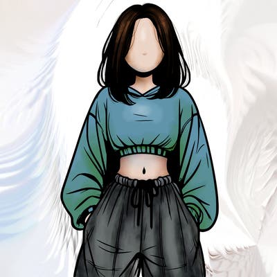 realistic girl faceless with baggy pants and a crop top