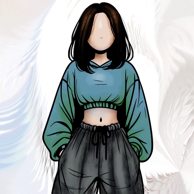 realistic girl faceless with baggy pants and a crop top