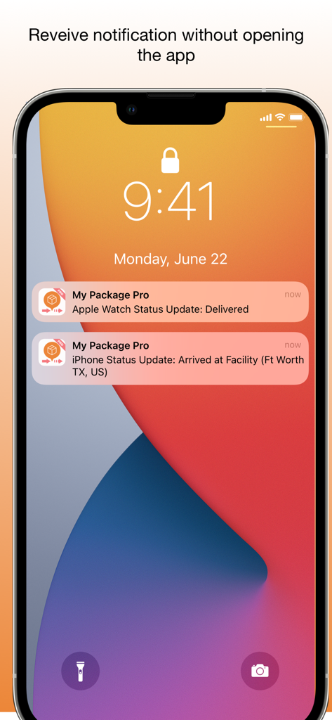My Package Pro - iPhone lock screen showing real time package tracking and delivery status notifications from My Package Pro