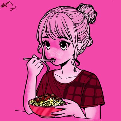 a realistic girl, eating food