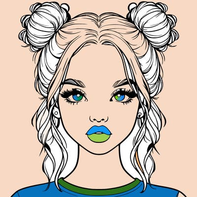 realistic girl with two buns in hair and lips