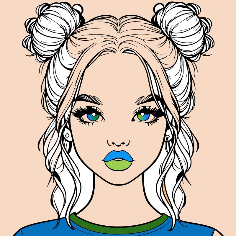 realistic girl with two buns in hair and lips