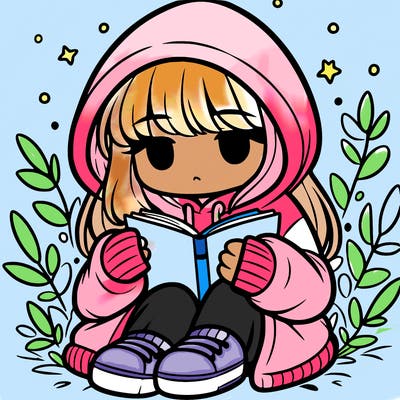 girl in oversized hoodie reading a book