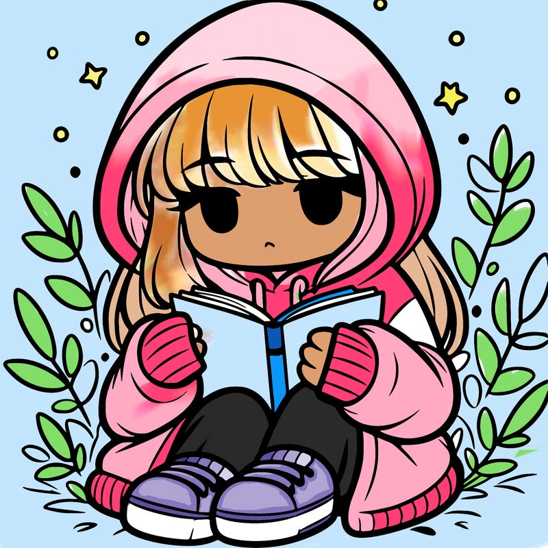 girl in oversized hoodie reading a book
